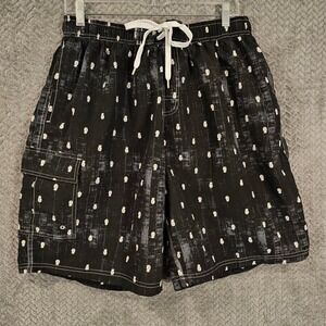 RS Surf Mens Pineapple Print Board‎ Shorts Black White Swim Trunks XL 900-RS-08